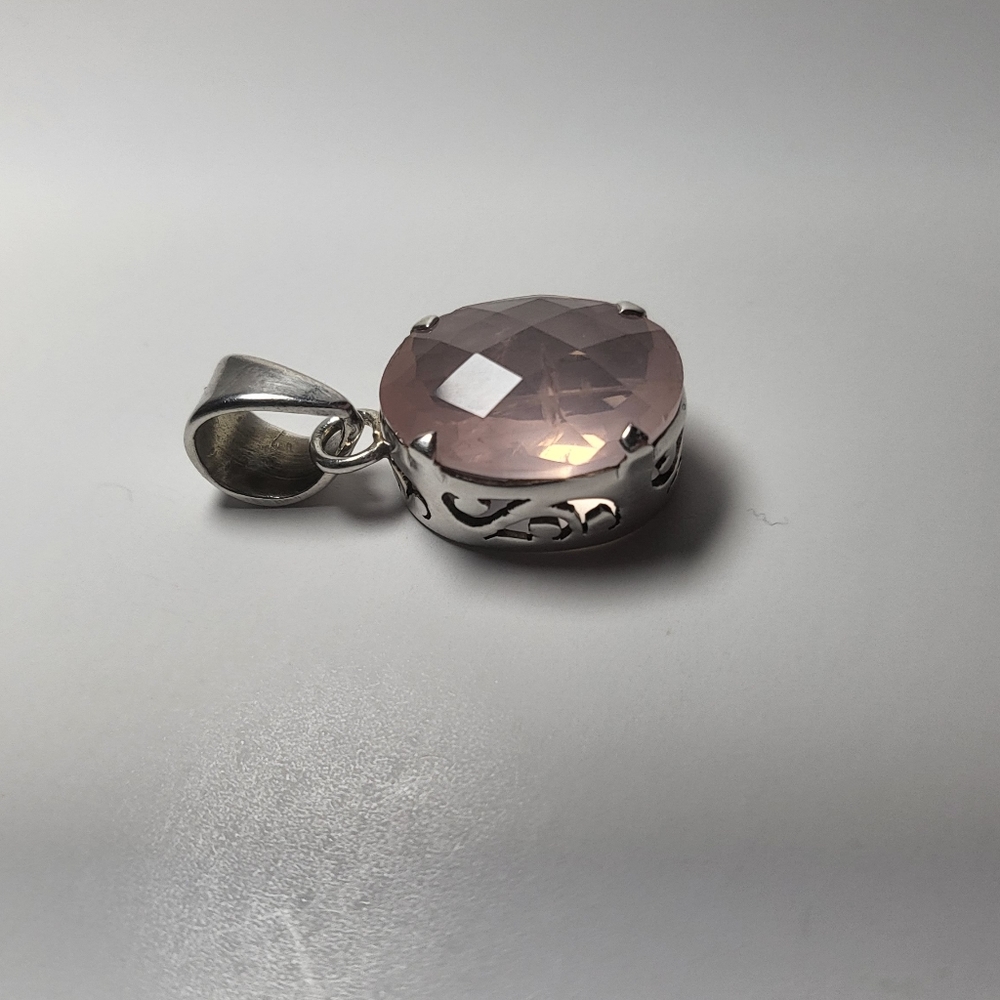 Sterling Platform Rose Quartz Pendant - .925 Sterling Silver - Picture 6 of 16
